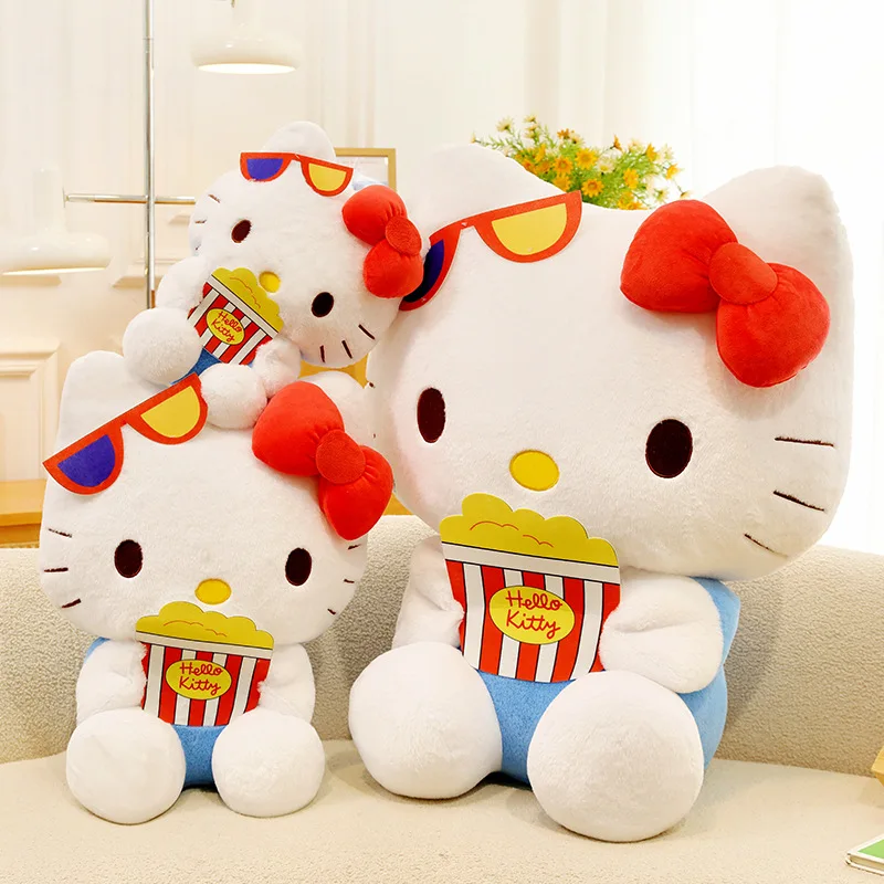 

30/50CM Big Size Kawaii Sanrio Plushies Popcorn Hello Kitty Peluche Cartoon Stuffed Animal Plush Ornament Children's Toy Gifts