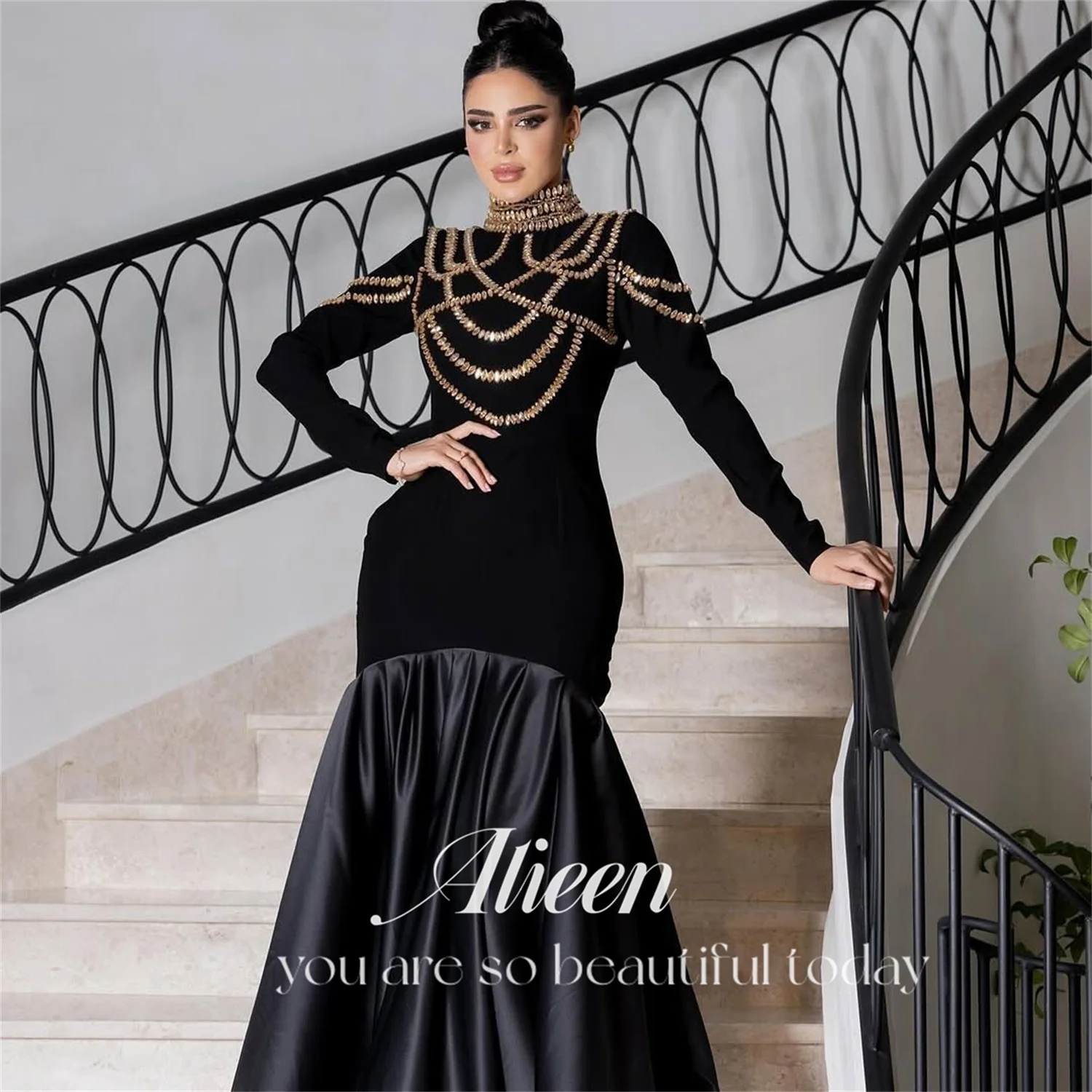 Aileen Manual Luxurious Women's Evening Dresses for Special Occasions Stone Customized Mermaid Black Velvet New in Dresses Dress