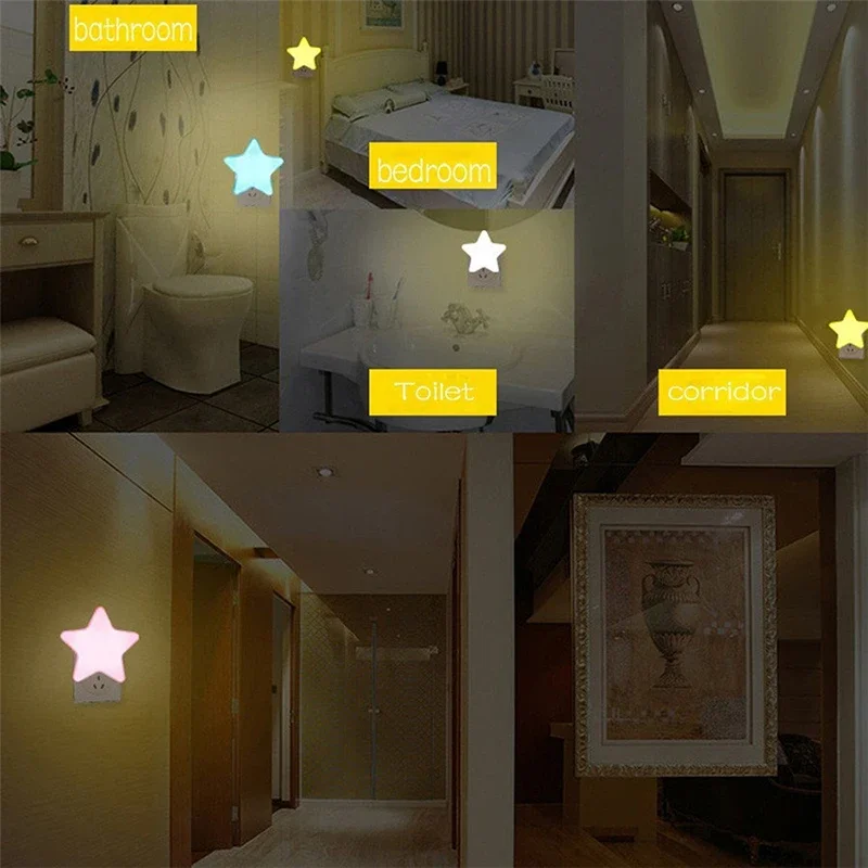 Sensore di controllo remoto luce notturna a forma di stella a cinque punte lampada da parete da comodino a luce LED bambino Baby Star Sleep Night Light