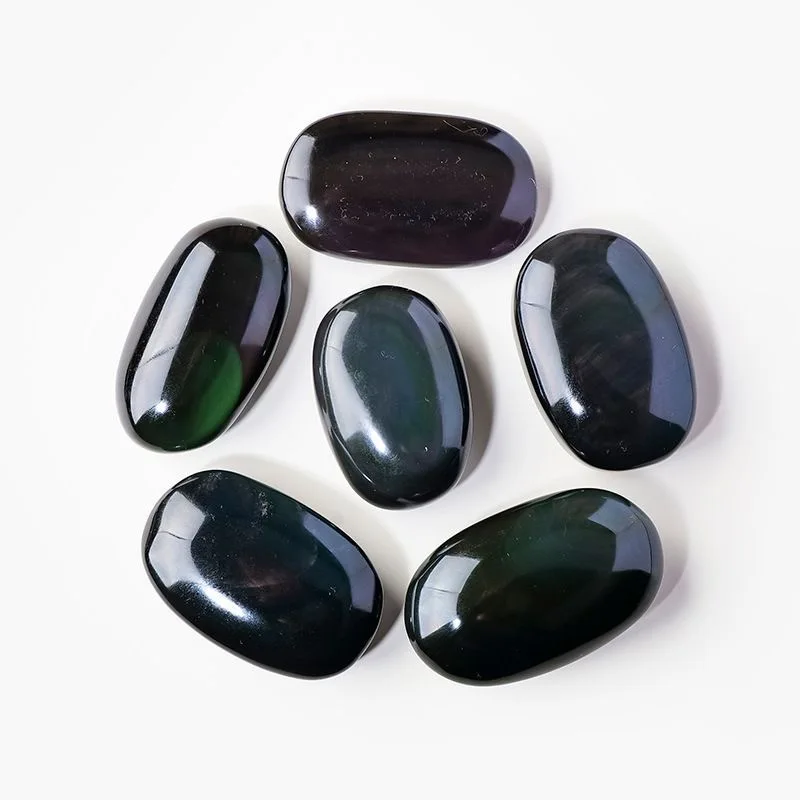 Natural Rainbow Black Obsidian Palmstones Feng Shui Gemstone Healing Energy For Home Decoration Reiki Stones