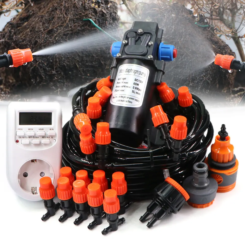 30-5M 60W Self-priming Pump with Timer Misting Cooling System Adjustable 0-25L/H Atomization Sprayer Garden Irrigation Watering