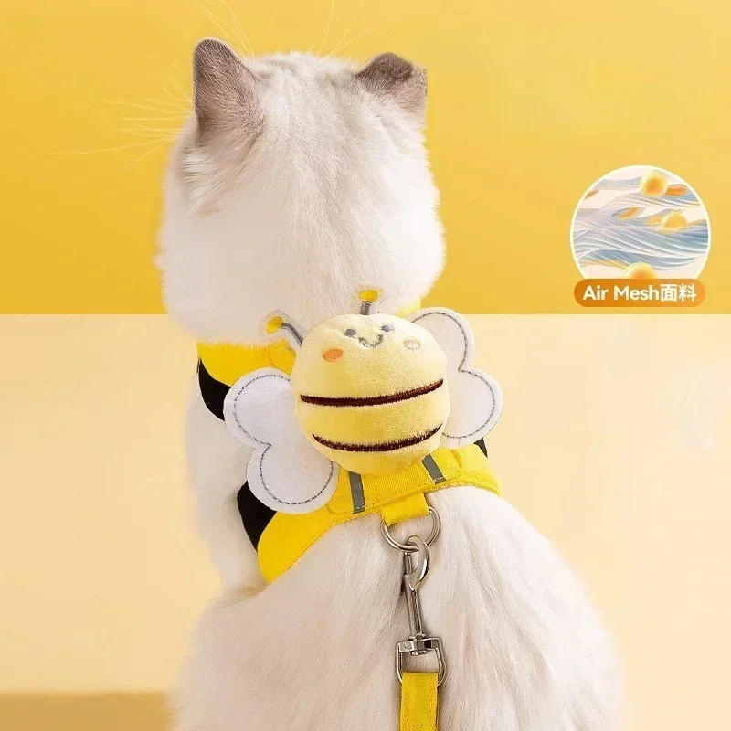 2024 Cat Clothes Cat Harness Cartoon Necklace Pet Collar  Dog Collar Kitten Vest Pet Bee Costume for Small Dogs Angel Wings