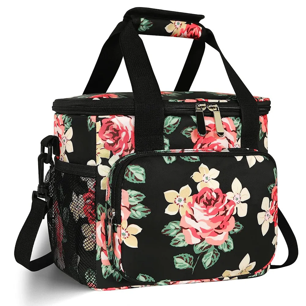 Grand sac à déjeuner isolé thermique en tissu Oxford de 15l, boîte pour femmes, pochette alimentaire Portable à bandoulière, refroidisseur pour adultes, fourre-tout rafraîchissant