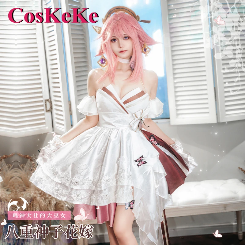 

CosKeKe Yae Miko Cosplay Anime Game Genshin Impact Costume Elegant Sweet Wedding Dress Women Halloween Party Role Play Clothing