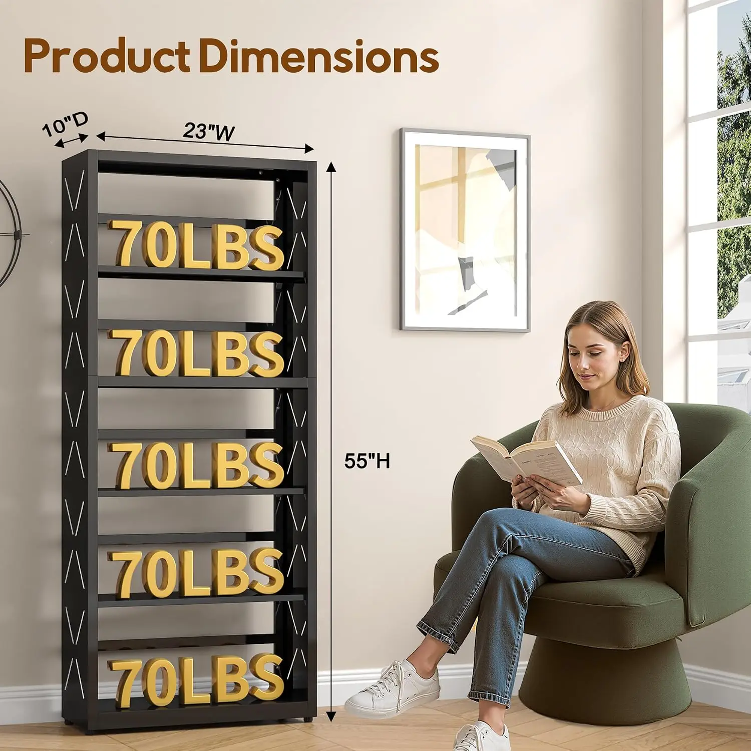 5 Tier Black Bookshelf 55