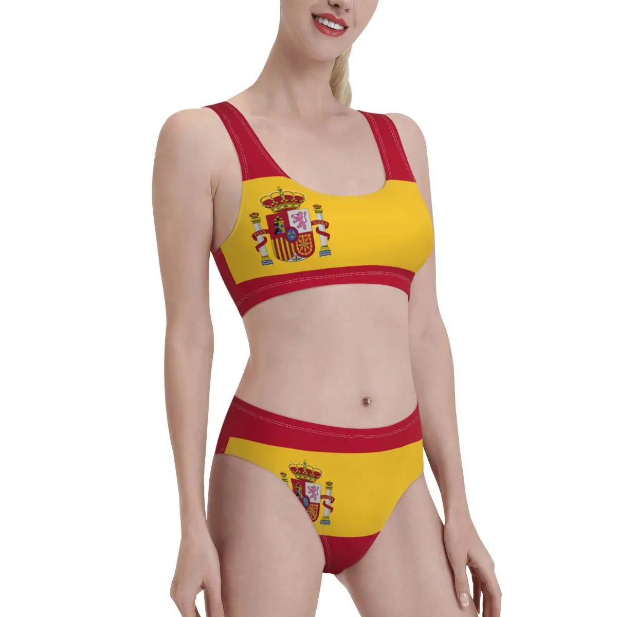 Spain Flag Summer Bikini Sets Two Piece Swimsuit Bathing Suit Sport Swimwear Beachwear for Girl Women