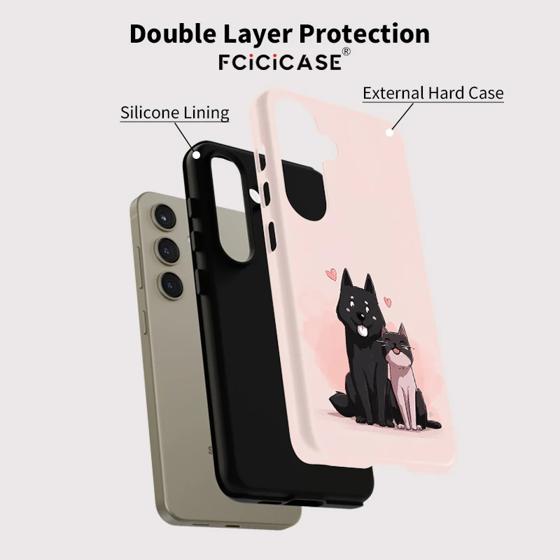 Fcicicase لطيف الحيوانات الكلب القط نمط جراب هاتف لسامسونج غالاكسي A16 A56 A26 5G A36 A 36 الاكريليك لينة طبقة مزدوجة غطاء