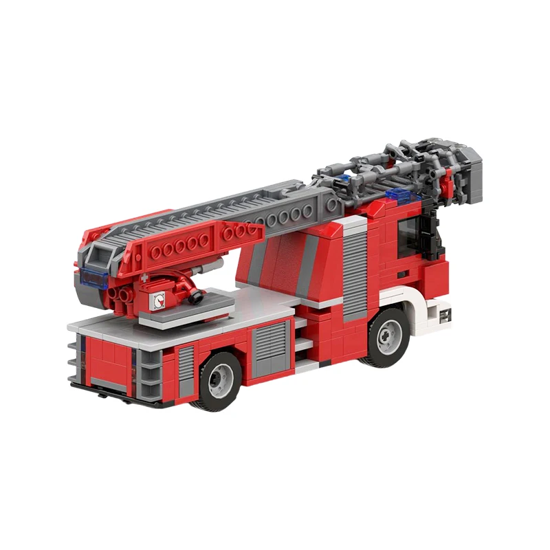 MOC Heavy-Duty City Emergency Fire Ladder Truck Building Blocks Set Aerial Rescue Service Vehicle Model Adult Gift