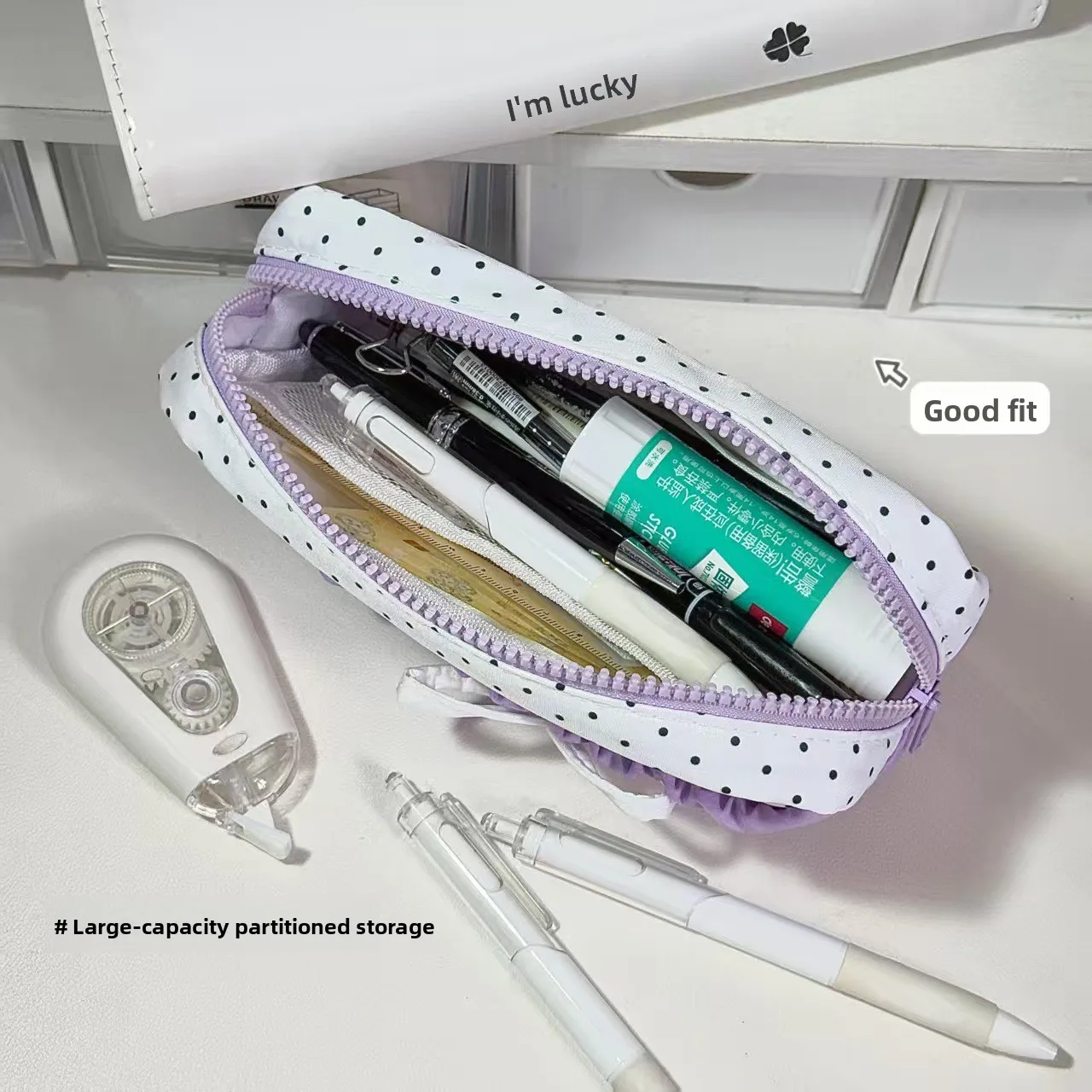 ارتفاع المظهر مستوى بوي الأرجواني نقطة القلم حقيبة جديدة الباليه نمط فتاة القلب سعة كبيرة القرطاسية حقيبة التخزين #3