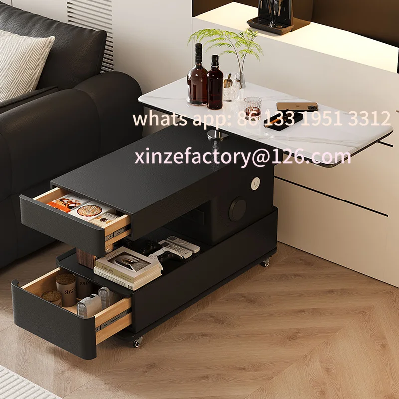 

Customizable rock slab sofa side few cabinets small apartment light luxury high sense living room rotatable mobile trolley