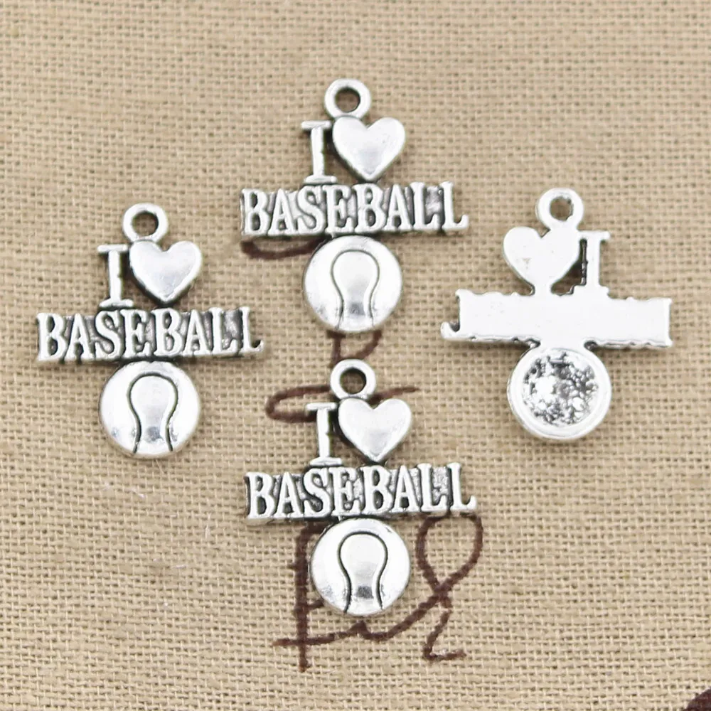 20pcs Charms I Love Baseball 21x19mm Antique Silver Color Pendants DIY Crafts Making Findings Handmade Tibetan Jewelry