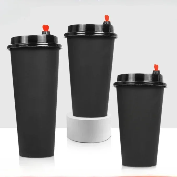 25pcs 90 Caliber Black Beverage Cups 500ml 700ml Disposable Frosted Injection Molded Cup Juice Coffee Cold Drink Hot Drink Mug