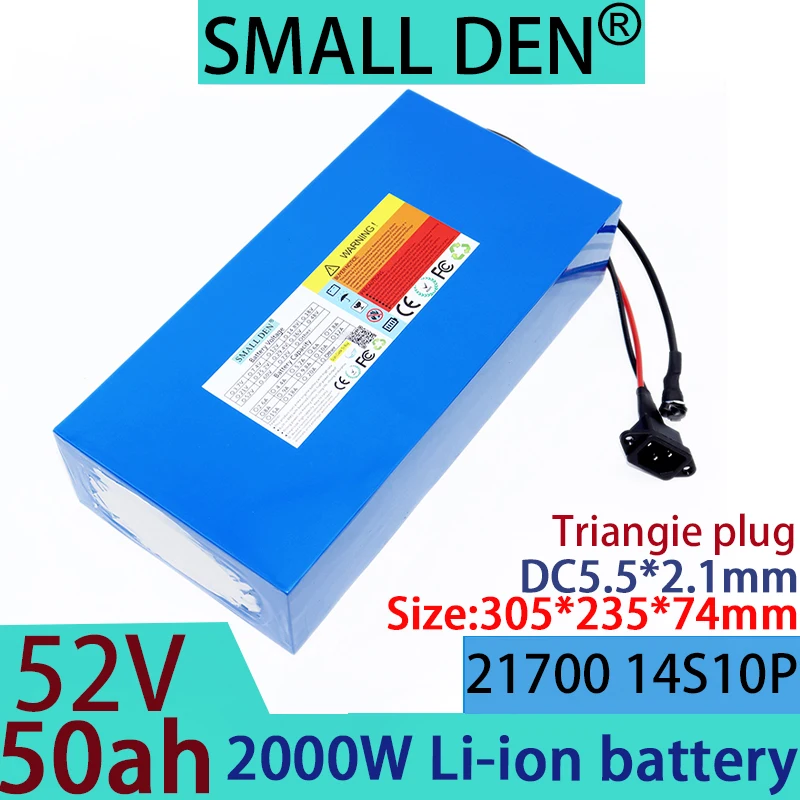 

New 52V 50AH lithium battery pack 21700 14S10P 0-2000W motor, built-in BMS scooter bicycle cycle battery+58.8V 2A 3A 5A charger