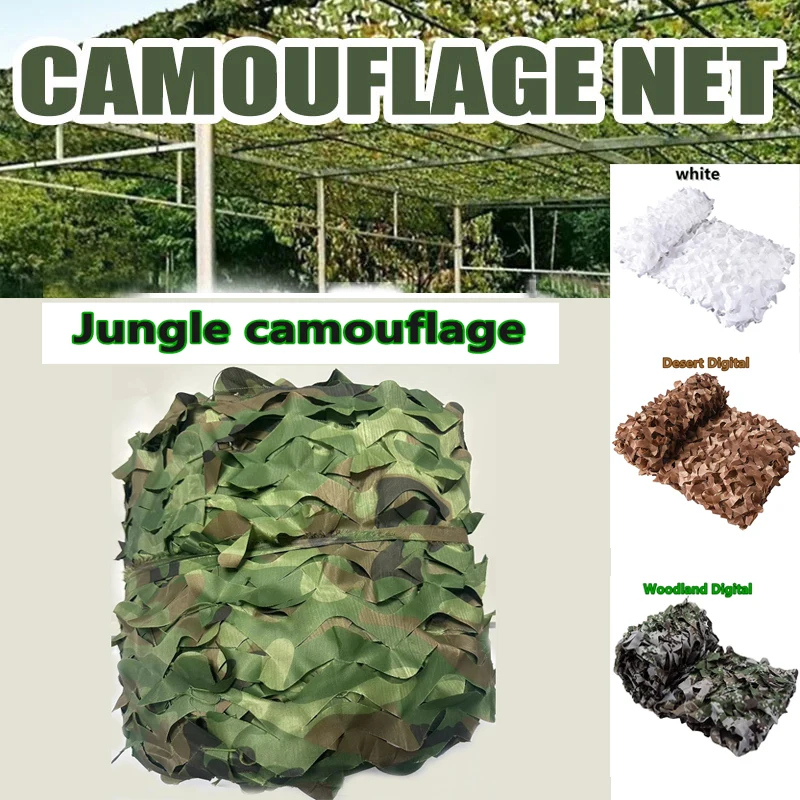 Reinforced camouflage net 2x10m 3x10m 3x5m 4x5m Beach pavilion garden sunshade canopy camouflage canvas net in 7 colors