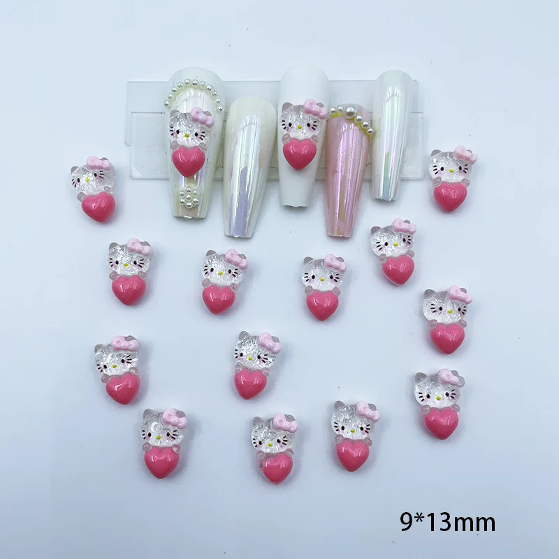 20pcs Sanrios Hello Kitty Diy Nail Art Decoration Kawaii Cartoon Girls 3d Ransparent Love Anime Nail Tips Accessories Gifts Toys