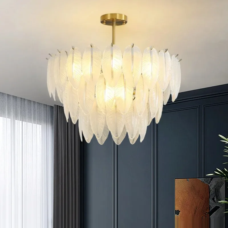 

Modern Crystal Feather Led Lights Bedroom Modest Ceiling Lamps for Room Crystal Chandelier Dining Table Kitchen Home-appliance