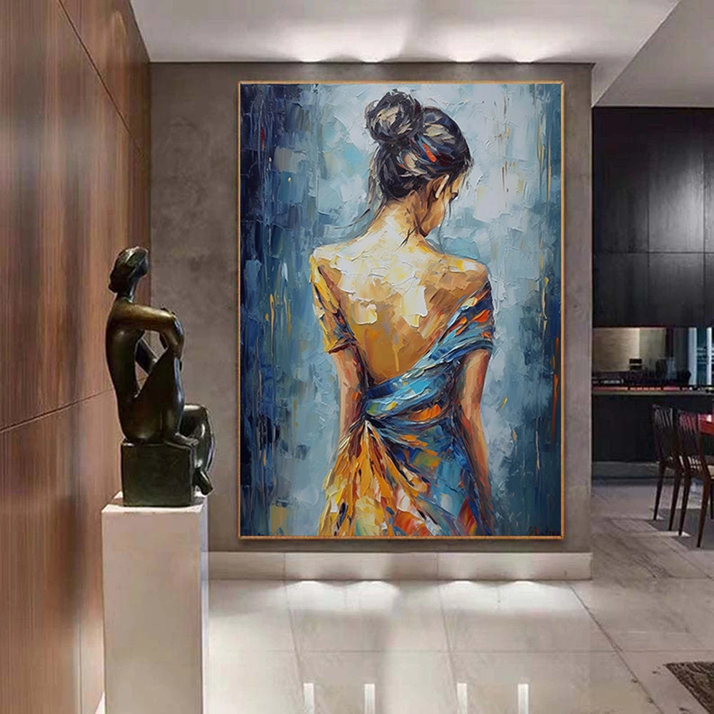 Hand Painted Oil Painting Beautiful Girl Back View Oil Painting Original Vintage Beauty Art Woman Back Modern Bedroom home Decor