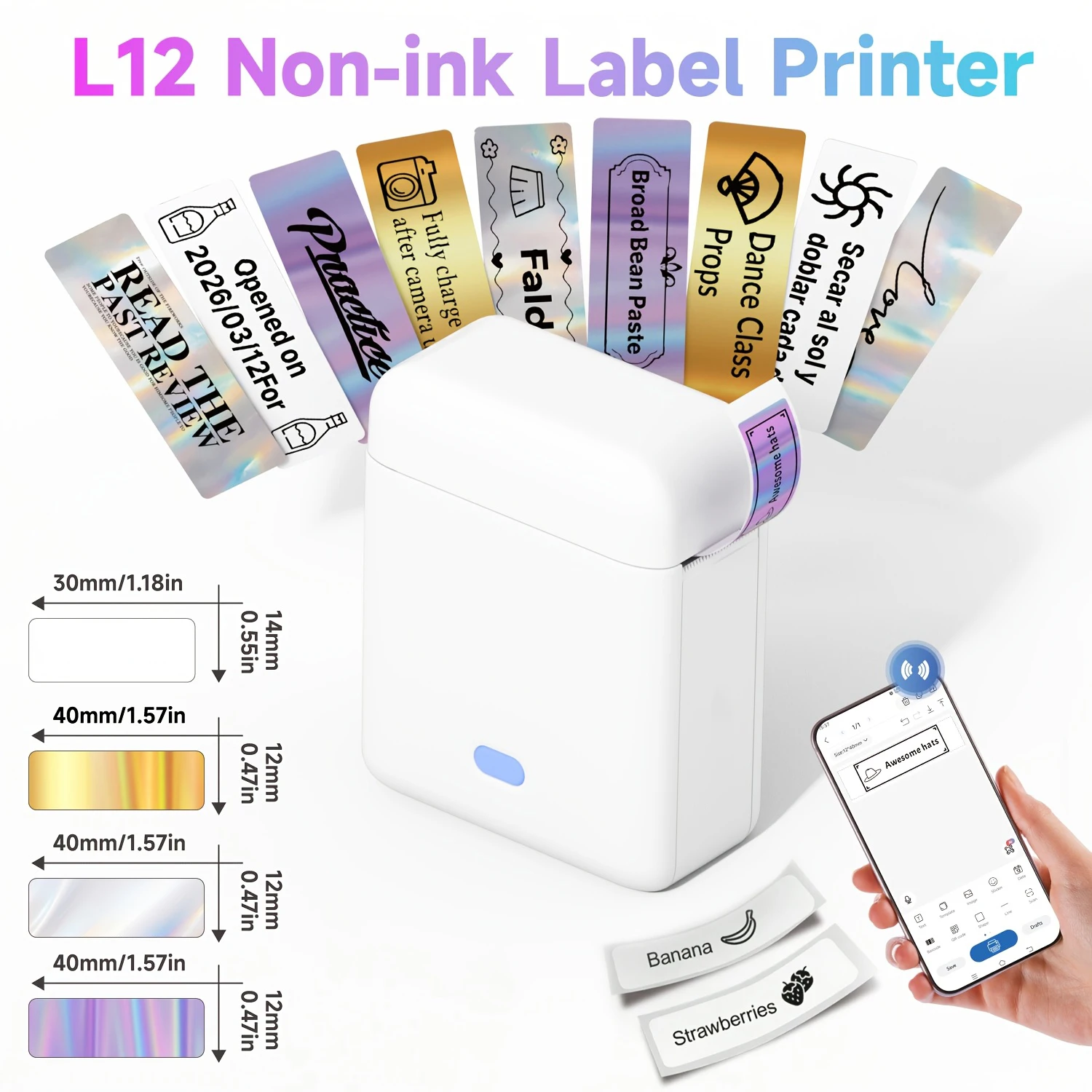 L12 Label Printer, Thermal Label Printer,Wireless Connectivity, Compact And Portable, Easy to Operate,For Kitchen/Organization