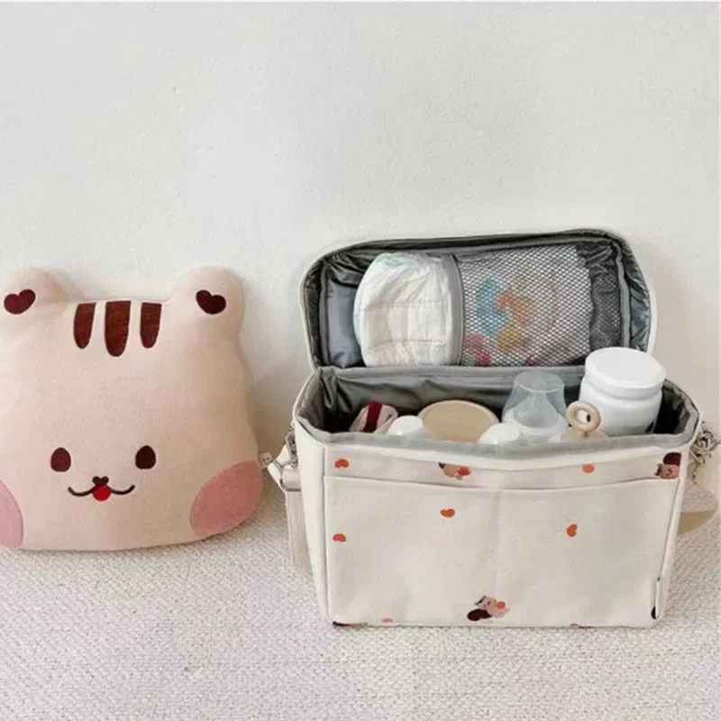 Bear Embroidery Insulated Lunch Bag Kids Portable Food Storage Canvas Waterproof Thermal Lunch Box Mommy Diaper Bag for Stroller