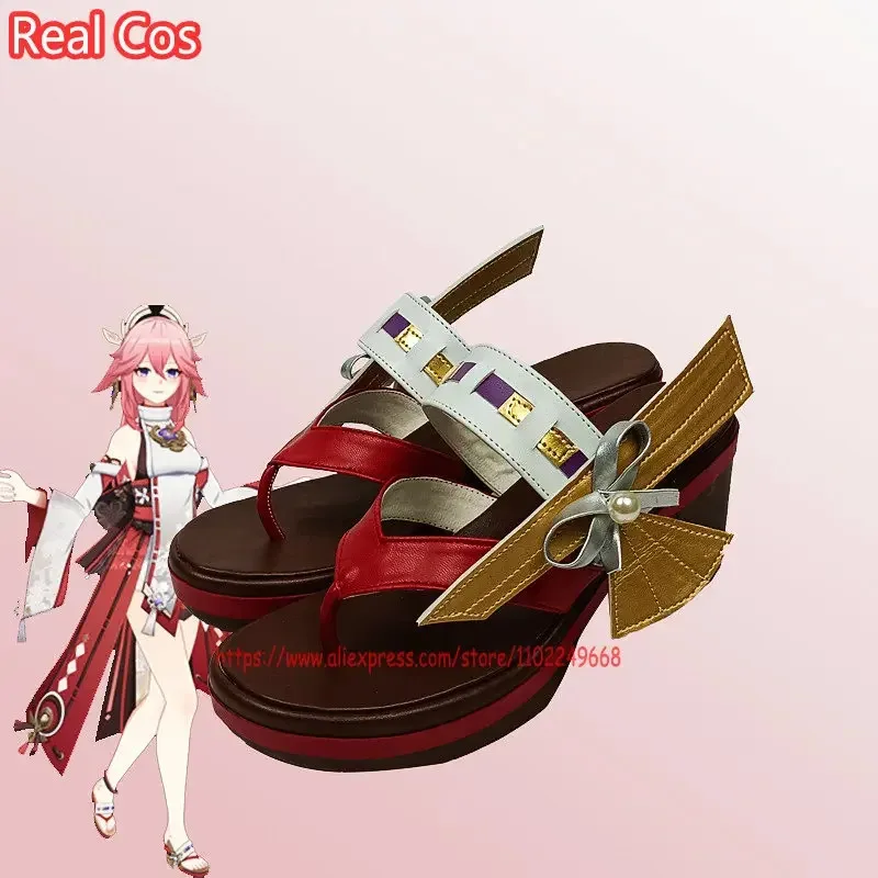 

RealCos Genshin Impact Yae Raiden Shogun Yoimiya Gorou Sayu Cosplay Shoes Carnival Party Accessories Props High Heels Geta