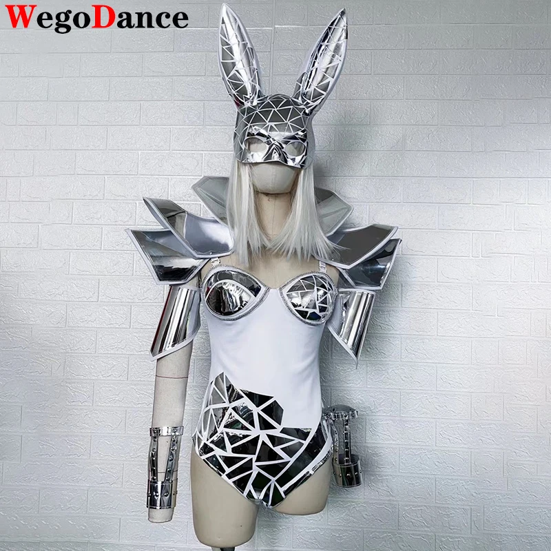 Maßgeschneiderte neue Jazz Mirro Body Sänger Tänzer Bunny Kostüm Frauen Party Kaninchen Kleidung