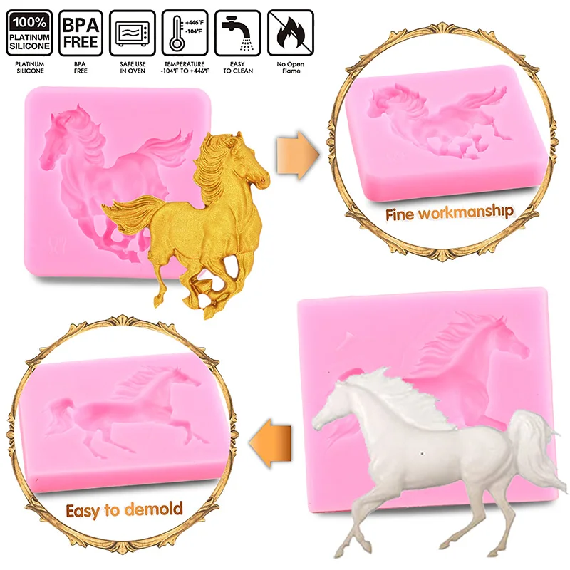 3D Horse Silicone Molds Horseshoe Fondant Mold DIY Horse Head Cake Decorating Tools Cupcake Candy Clay Chocolate Gumpaste Mould