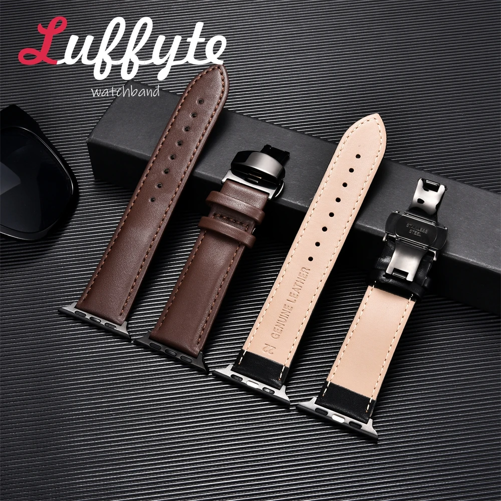 Leather Soft Strap for Apple Watch Ultra 8 7 SE 6 5 4 3  Watchband 38 40 41mm 42 44 45 49mm Black Buckle Black Connector