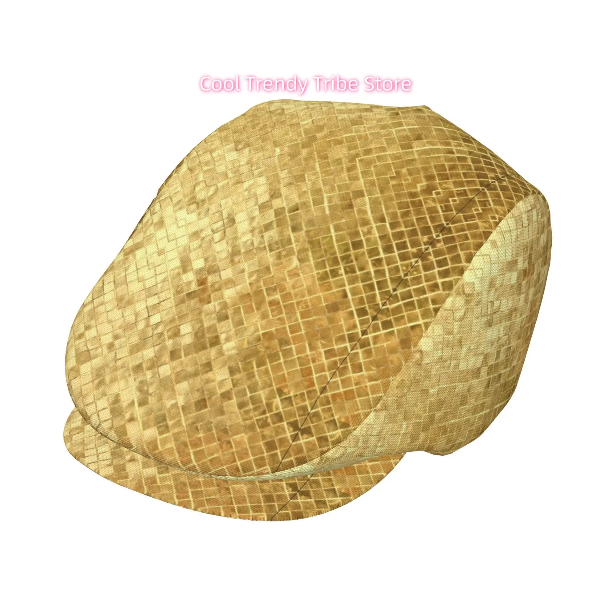 1pc Golden Mosaic Tile Pattern All-over printed beret, men and women Adjustable Flat Cap suitable for all seasons Newsboy Beret