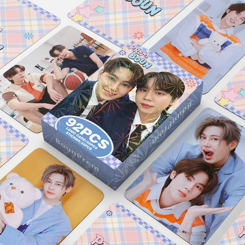 

60Pcs BounPrem Thai BL CP Double Sided Lomo Cards Set with 32Pcs Bonus Stickers HD Idol Photocards Fan Collection Gift