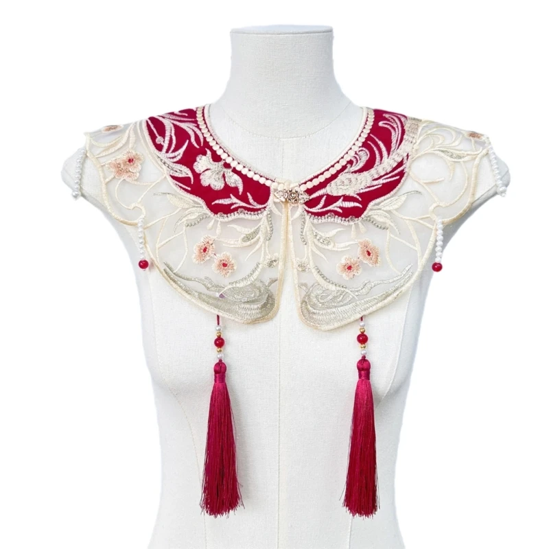 

Delicate Embroidered Floral Pattern False Collar Lace Sewing Applique for Woman Dropship