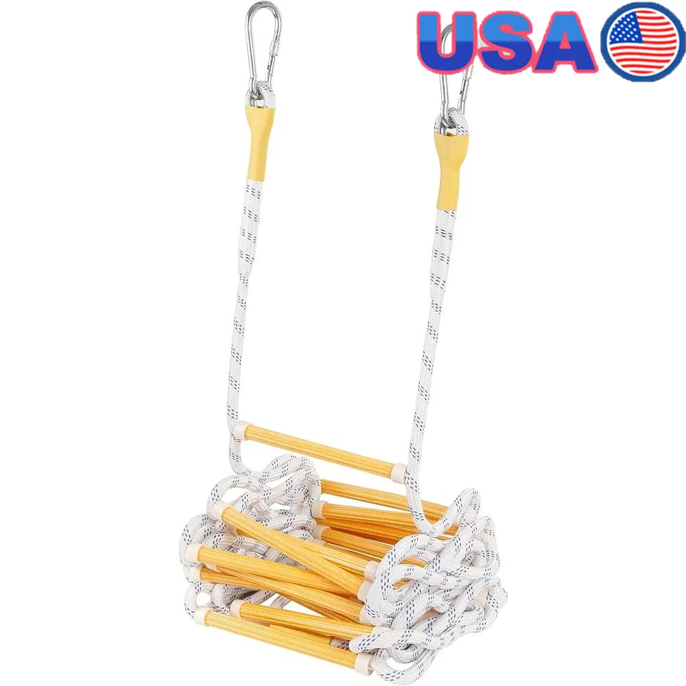 Emergency Fire Escape Ladder Flame Resistant Safety Rope 2 Hooks Compact Portable Reusable High Load Capacity Home Office School