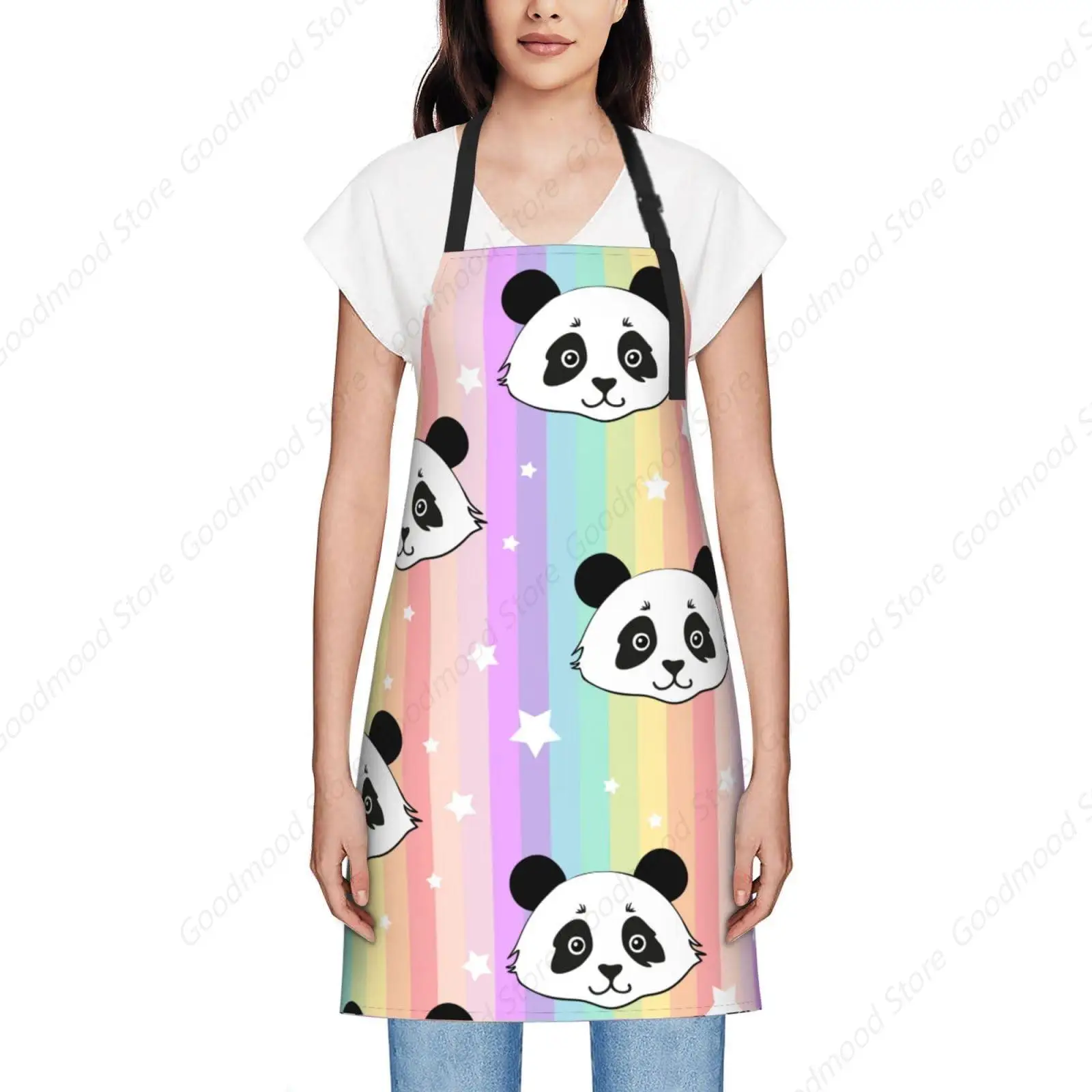 Rainbow Panda Aprons For Women With Pockets,Adjustable Chef Waitress Kitchen Cooking Waterproof Apron