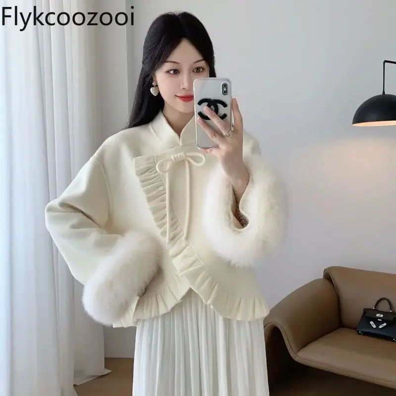 

Autumn and Winter Imitation Fox Fur New Chinese Wool Coat Double-sided Short Style Women's Wear Ropa De Invierno Mujer