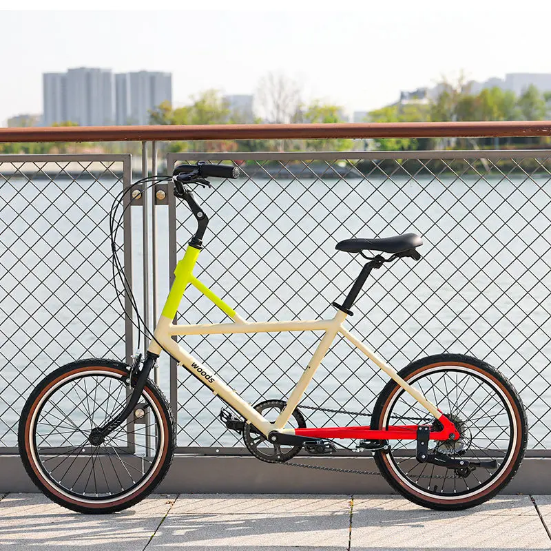 WOODS 20 Zoll Modisches Fahrrad mit Aluminiumlegierungsrahmen und -felgen, 46T Kettenblatt, 7-Gang-Schaltung für Erwachsene, Studentenfahrrad im Frühlingsurlaubs-Stil