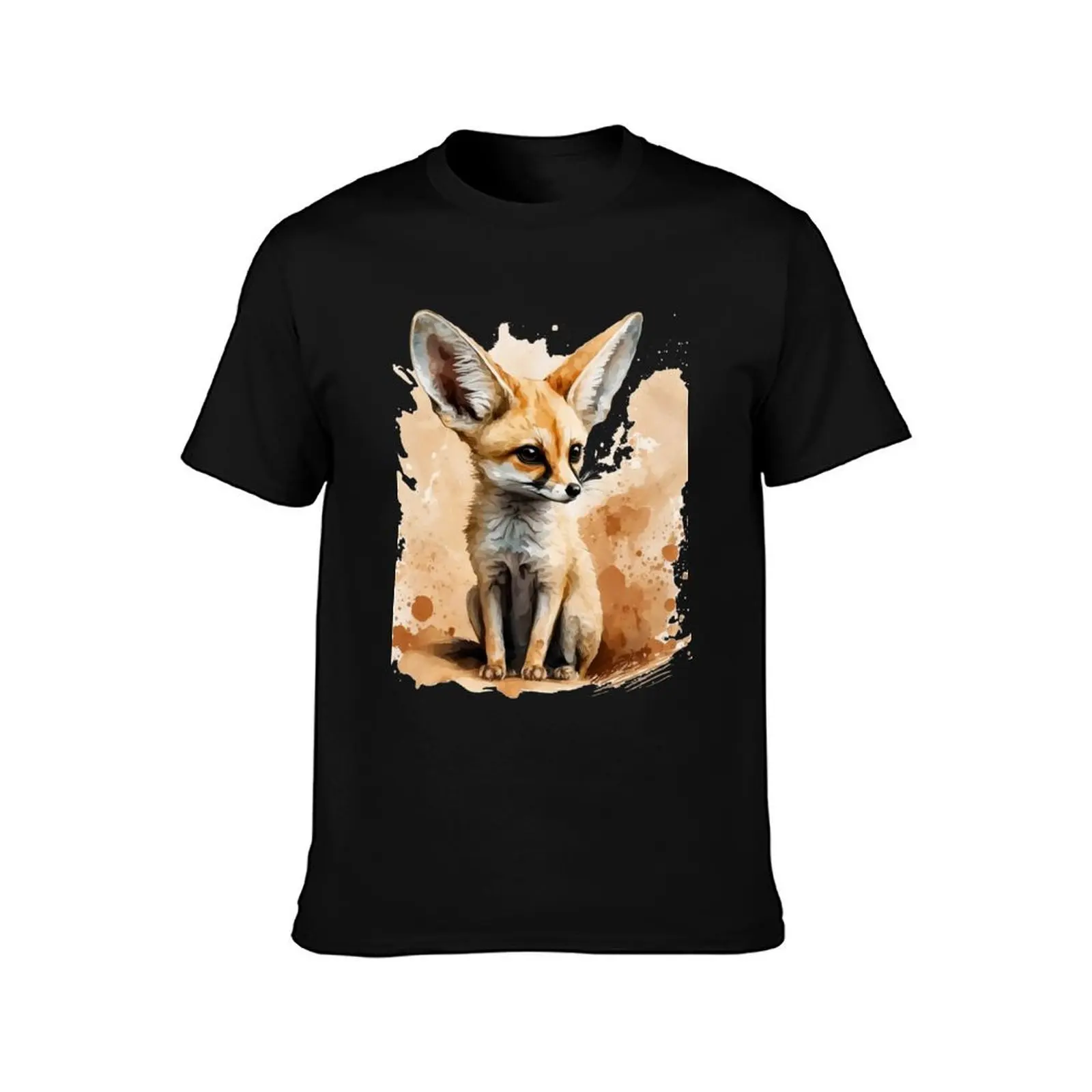 Fennec Fox Portrait - Watercolour Illustration T-Shirt custom shirt anime plain mens t shirt