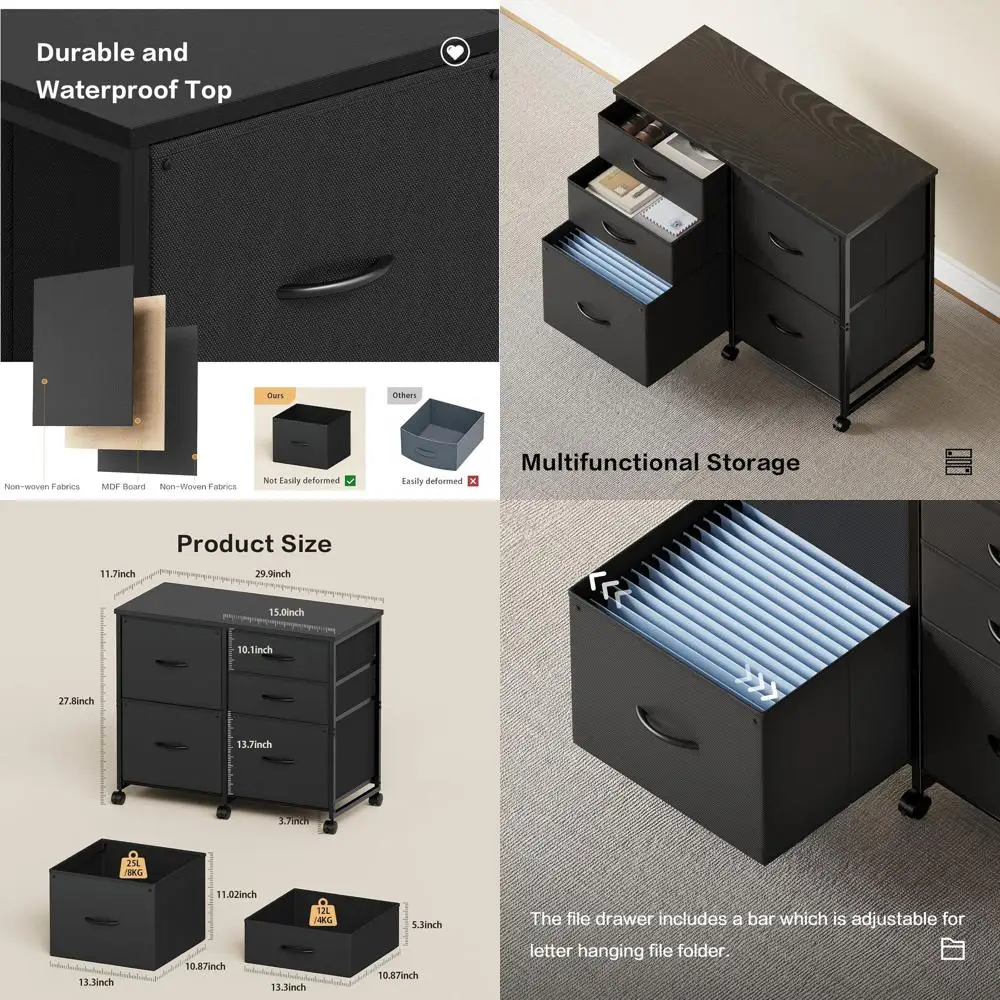 

5-Drawer Rolling File Cabinet with Under Desk Storage, Mobile Printer Stand, Home Office, Black
