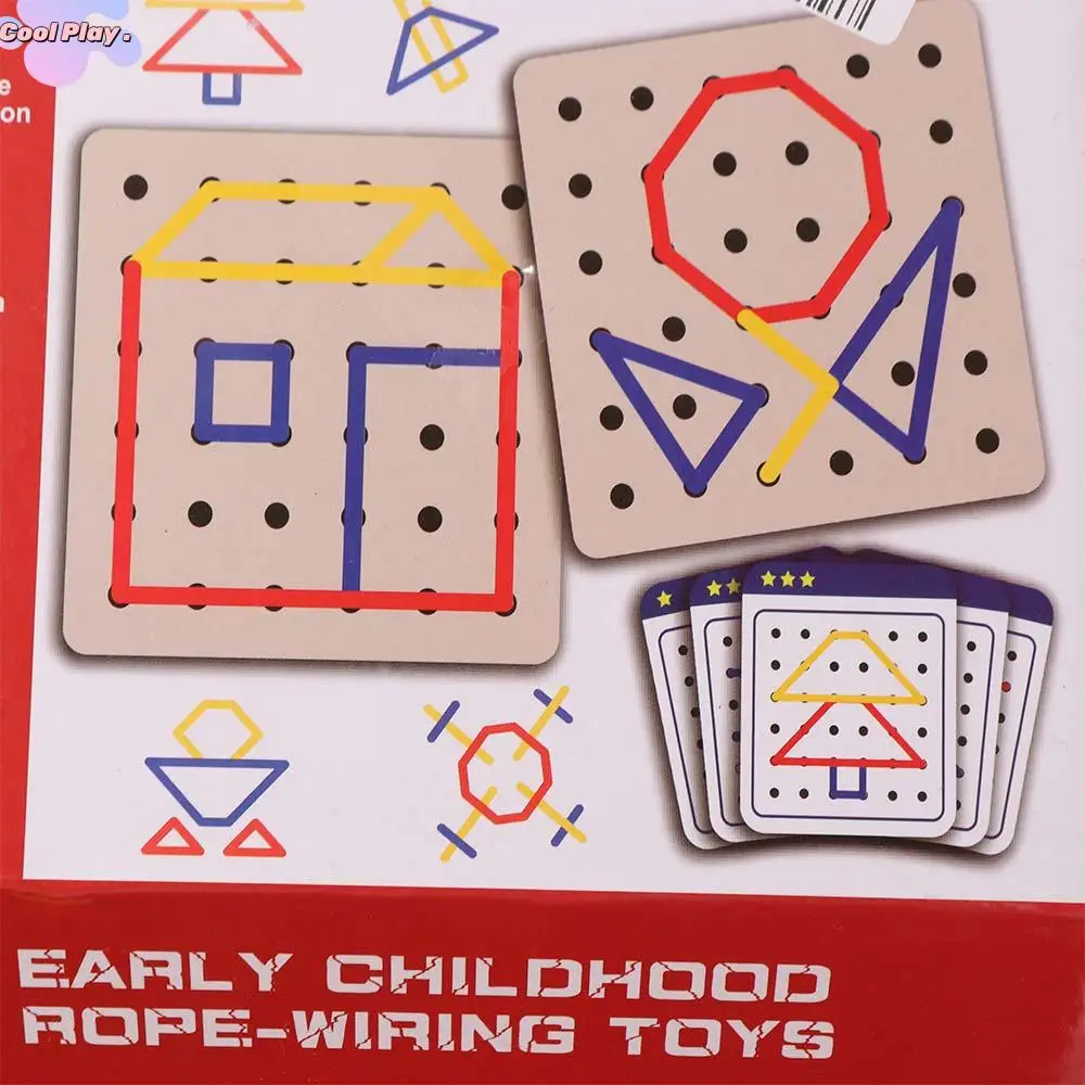 

Деревянная веревочная доска Монтессори для творчества, взаимодействие раннего обучения, деревянная игрушка со шнуровкой, обучение мышлению с 15 карточками