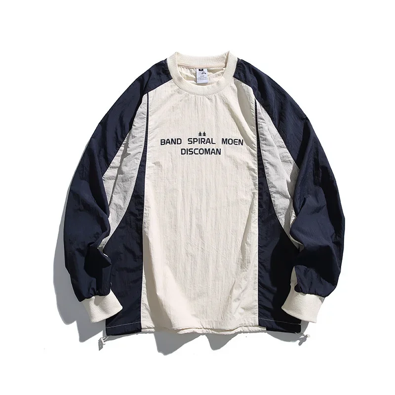 New Japanese Outdoor Cityboy Contrasting Sweatshirt Men's Sports Long Sleeved Pullover T-shirt Retro Couple College Loose Tops