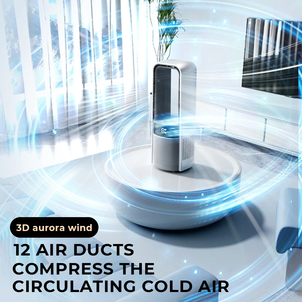 Portable Mini Air Conditioner USB Air Cooler Bladeless Electric Fan 4-speed Silent Timed Air Conditioner Cooling Fan 4000mAh