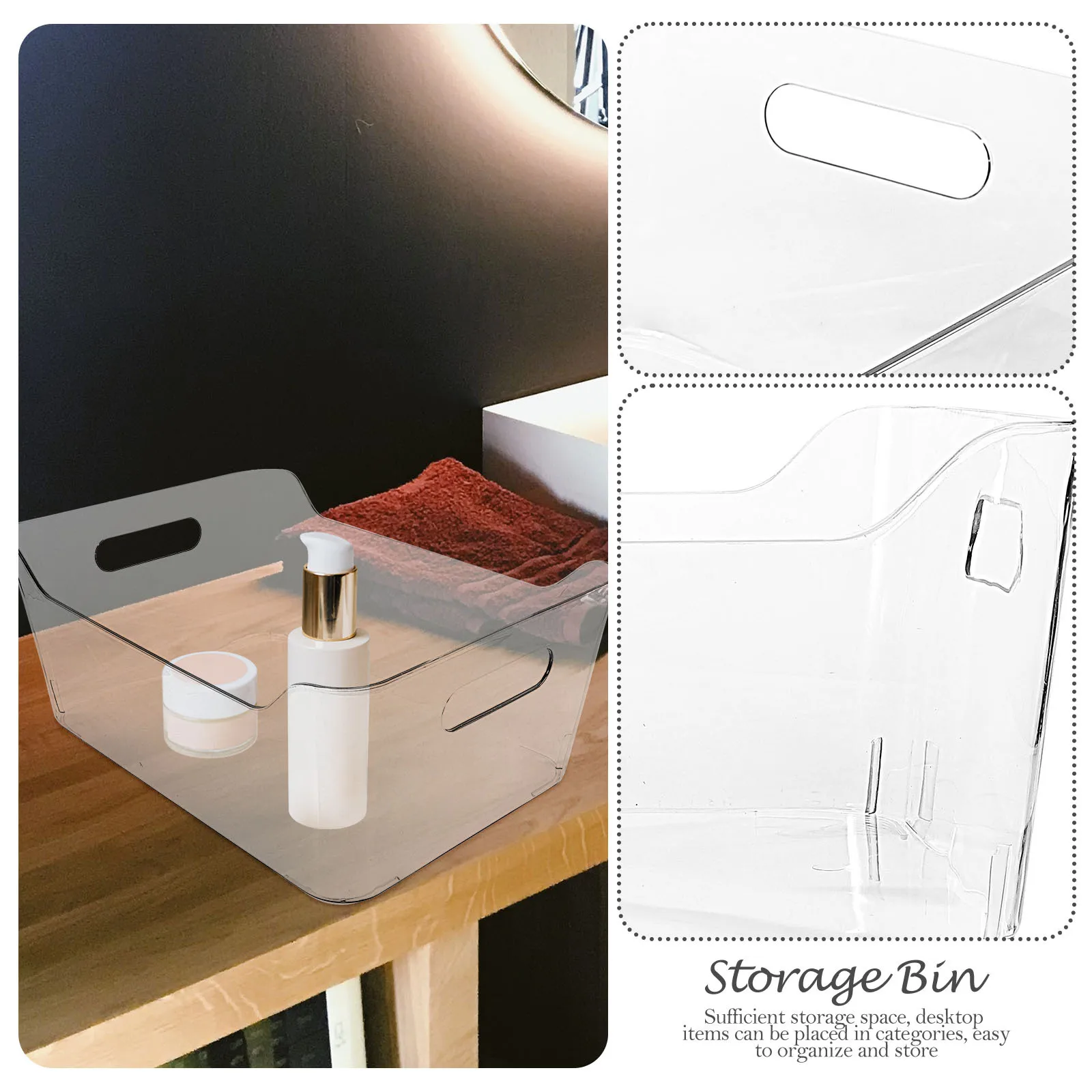 

Large Transparent Cosmetics Storage Bin Plastic Desktop Organizer Sundries Container Bathroom Storage Cosmetics Container