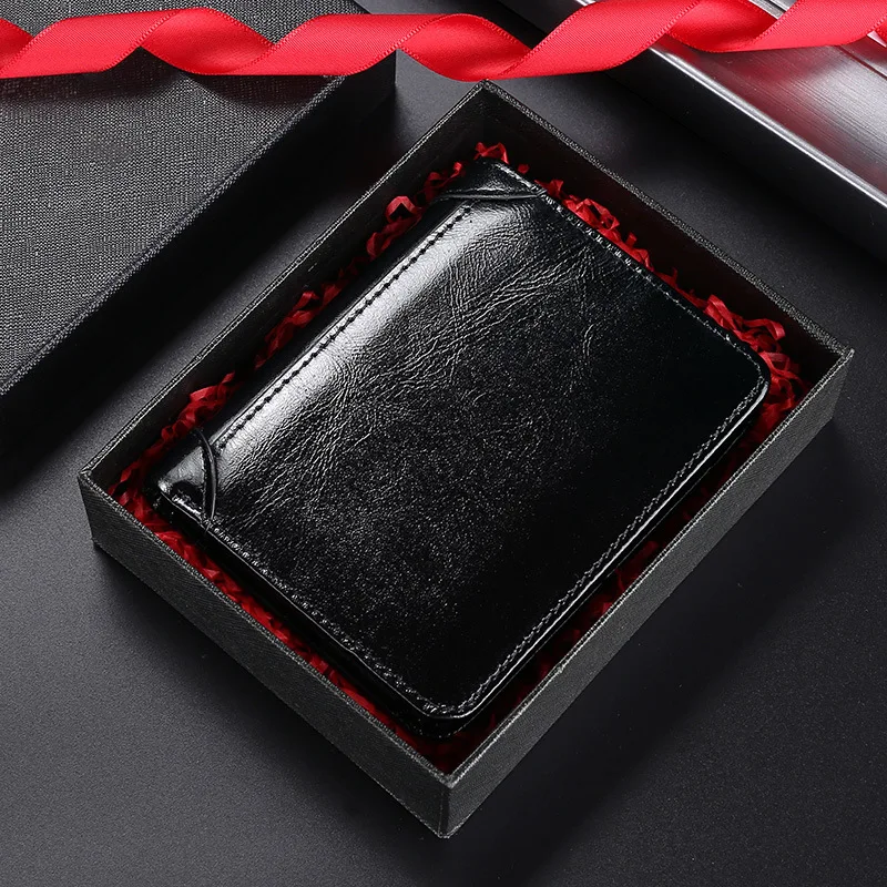 Wax Wallet Men's Genuine Leather RFID Anti-theft Brush Short Casual Cross-border Driver's License Retro Top Layer Cowhide