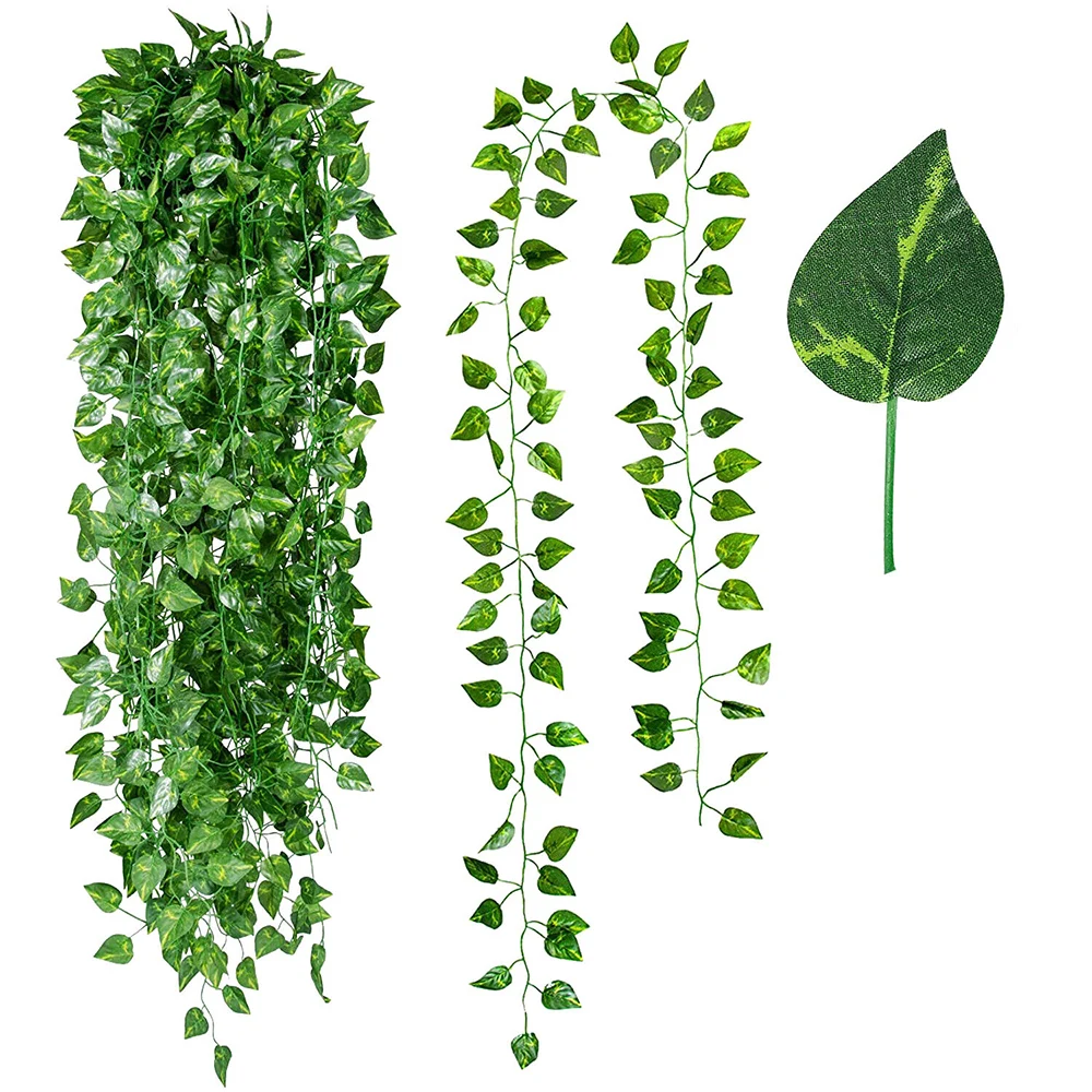 2.1M Fake Wreath Leaves Artificial Garland Silk Wall Plant Green Ivy Leaf Hanging Vine Garden Home Decor Wedding Party