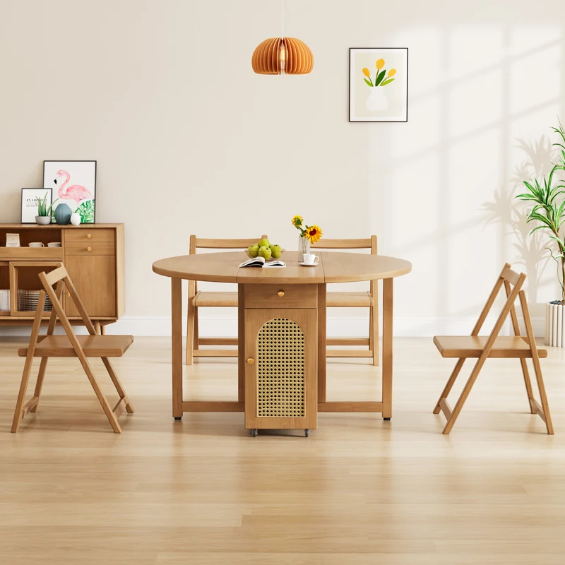 

Unique Folding Kitchen Table Chairs Modern Round Extendable Mobile Dining Table Set Small Wood Mesas De Comedor Furniture
