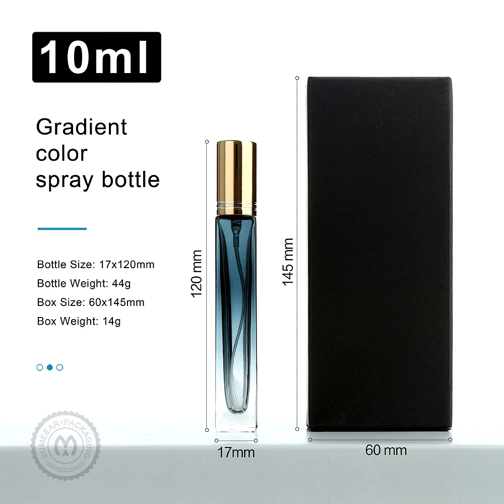 상자가 있는 30 PCS 10ml 그라데이션 블루 두꺼운 유리 향수 스프레이 병