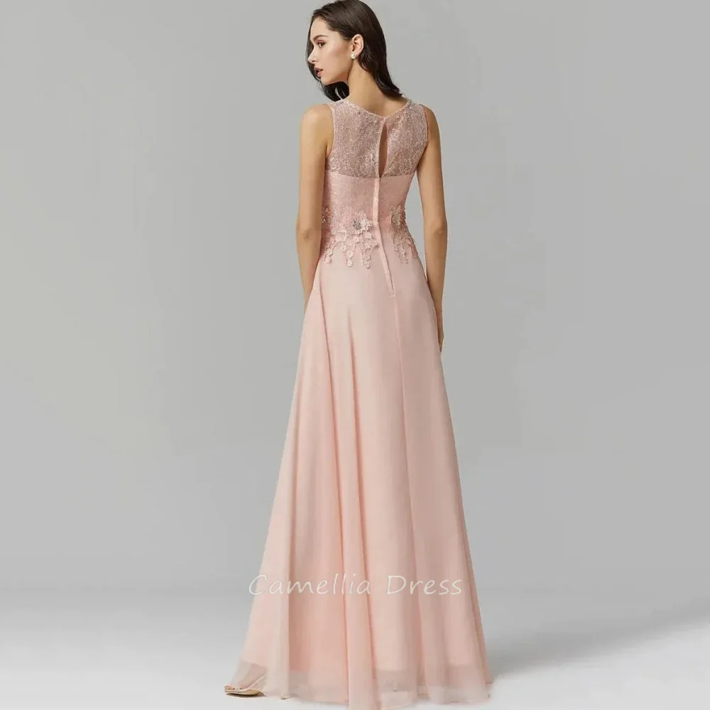 

Customized Chiffon A Line Mother of the Bride Dress Tank Appliques Wedding Guest Gown A Line O Neck Evening robe mother of bride
