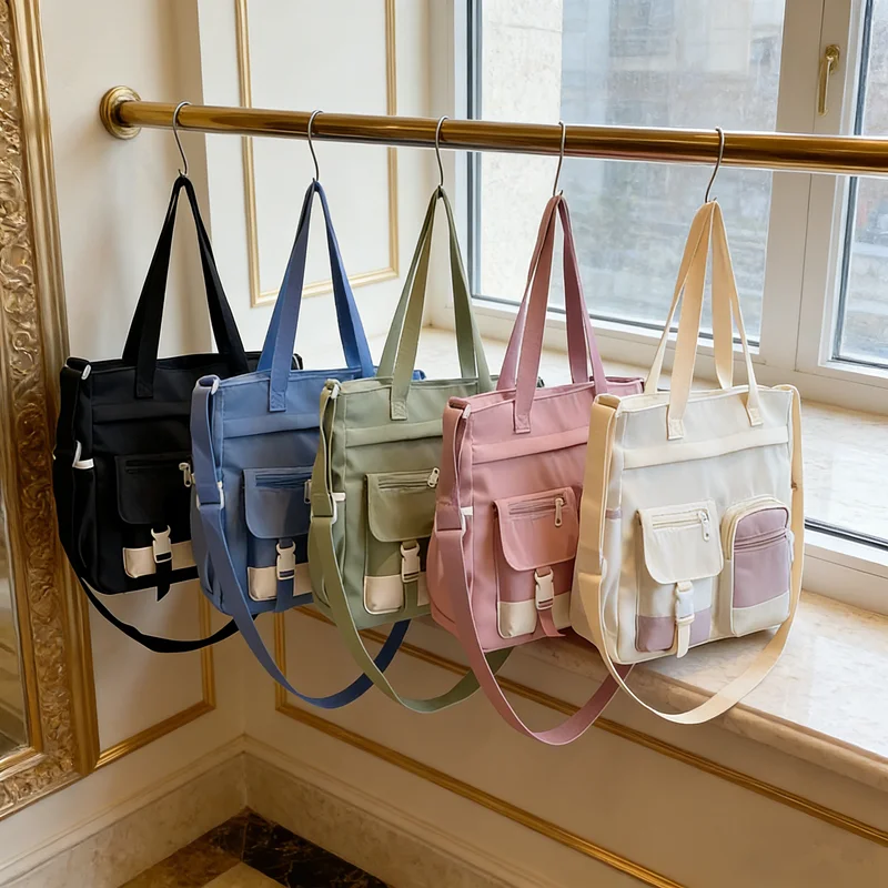 

Versatile Multi-Pocket Tote Bags 5 Trendy Colors for Everyday Use, Perfect for School, Work, Travel with Durable Shoulder Straps