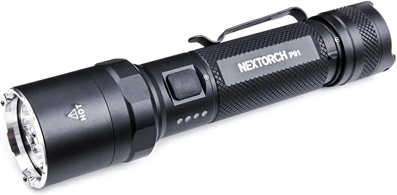 

P91 Tactical Flashlight 5000 Lumens, Rechargeable with 6 Modes, Strobe, Ceramic Glass Breaker