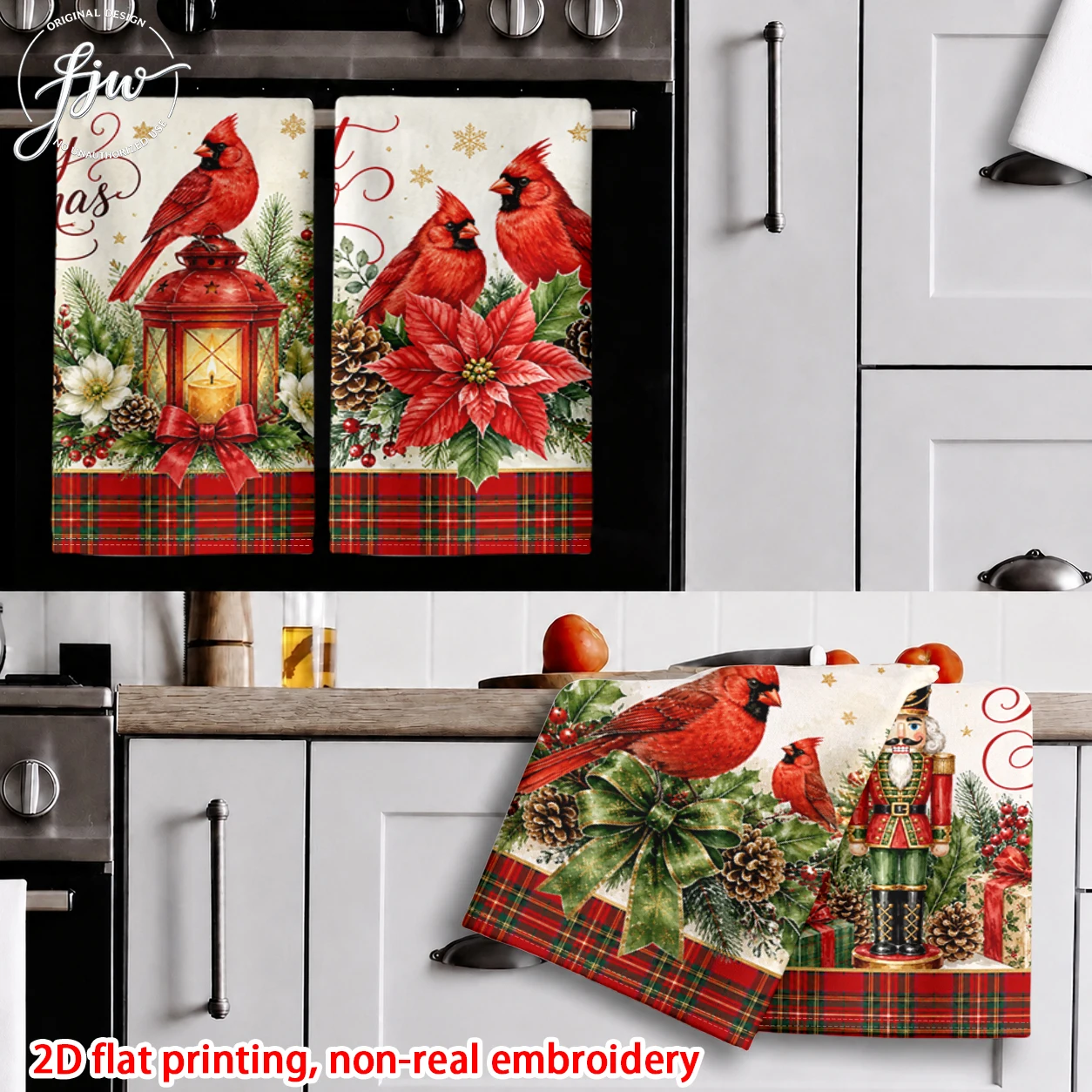 6pcs Christmas Kitchen Towels Dish Towels with Cardinal Gnome Nutcracker Deer Holiday Decorative Tea Towels Winter Home Kitchen