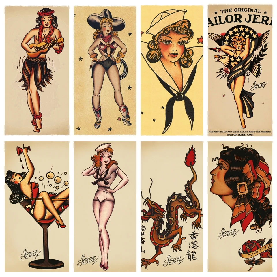 Vintage Sailor Jerry Style Tattoo Photo Picture Poster Collection