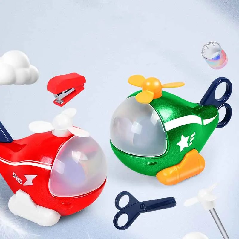 Cartoon Can Be Disassembled DIY Assembly Airplane Toys Kindergarten Gift Multifunctional 6-in-1 Small Aircraft Stationery Set